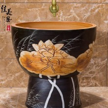 批发时尚景德镇陶瓷拖把池艺术拖把盆 拖布池 圆复古雕刻中式1