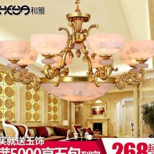 云石吊灯 新中式纯铜云石吊灯 别墅会所酒店中式云石灯厂家02