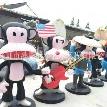 玻璃钢卡通雕塑摆件 大嘴猴动漫人物雕塑 商场美陈户外景观雕塑