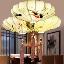 中式布艺吊灯 创意古茶楼餐厅吊灯 过道走廊阳台灯具手绘图灯批