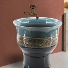 景德镇 仿玉古润雕刻陶瓷拖把池 艺术拖把盆 拖布池