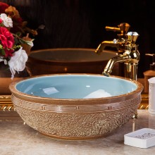 景德镇陶瓷艺术台盆 卫生间洗脸盆洗手盆 中式复古圆形台上盆 面盆