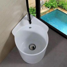 工程家用陶瓷拖把池 直角拖布池 自动下水拖把盆 型号507