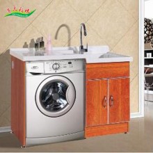 经销冠军实木洗衣机柜搭配人造石搓衣板洗衣盆 阳台洗衣台橡木阳台洗衣机柜 洗衣机组合柜