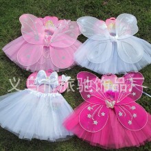 欧美新款儿童套装 蝴蝶翅膀短裙四件套 女童米奇演出表演服套装