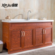 信居阳台洗衣柜石英石洗衣机柜红橡简欧式卫浴洗手盆池浴室柜组合