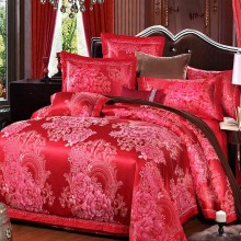 厂家直销 欧美奢华贡缎提花四件套 婚庆大红丝棉六件套刺绣宫廷