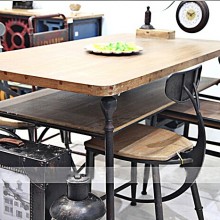 复古 铁艺做旧 仿古横条桌子 座椅套装 餐桌椅 户外桌椅 防