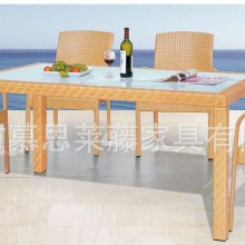 双色创意圆弧藤桌椅 花园休闲餐厅酒店藤制桌椅家具 简约桌椅套