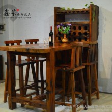 船木家具 老船木酒吧吧台 休闲吧台柜 会所酒吧吧台椅定制 ZXR180