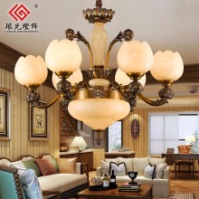 欧式云石灯天然高端全铜灯别墅大厅灯客餐吊灯YSZ162A 全铜云石吊灯