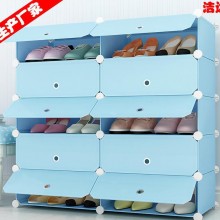 清爽蓝色鞋柜 多层组装收纳塑料鞋柜现代简约 创意组合攻靴柜