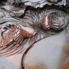 [华夏神韵]鸡翅木雕双鱼根雕茶几 实木茶桌 中式仿古红木茶桌