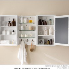 阳台美式橡木挂墙镜柜浴室地中海实木镜箱置物柜卫生间壁柜储物柜