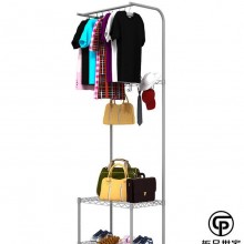 汪林 宜家简易金属衣帽架带置物架功能 带挂衣杆挂钩特