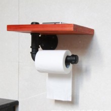 创意厕所卫浴水管纸巾架 家用复古实木铁艺搁板墙上置物架 批发