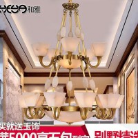 和雅云石灯 3层新中式全铜大吊灯  会所别墅复式大型吊灯厂家