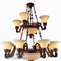 中山灯具厂家专业定制酒店欧式双层铁艺仿云石吊灯 酒店灯具