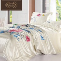 枕水人家真丝四件套100%桑蚕丝套件 宽幅 手绘床品 真丝套