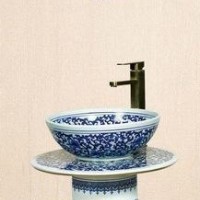 【直销】景德镇陶瓷艺术立柱盆四件套洗脸盆 洗手盆 青花瓷盆