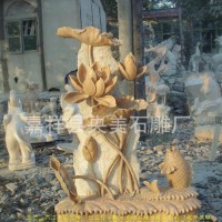 享受国务院津贴工艺师石雕鲤鱼荷花 石雕假山工程 喷泉水景园林