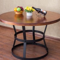 欧式饭店圆形餐桌 工业复古家具铁艺实木火锅桌 餐厅桌椅组合定