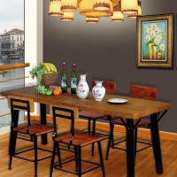 美式乡村铁实木餐桌椅组合松木餐桌饭店餐厅桌椅小户型茶几办公桌