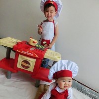 供应品蔻六一儿童服装宝宝厨师围裙儿童厨师帽亲子围裙厨师套装走秀亲子