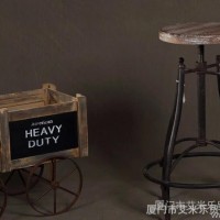 amile家居 实木美式升降椅吧台酒吧椅咖啡复古桌椅组合铁艺