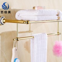 青花瓷金色浴巾架 不锈钢欧式镀金毛巾架 卫生间浴室挂件套装