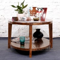 简约乡村全实木老榆木茶几茶台茶桌椭圆形双两层飘窗客厅家具