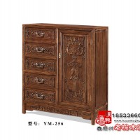 鑫顺兴YM-256五斗带门抽屉柜雕花实木储物柜 五斗柜