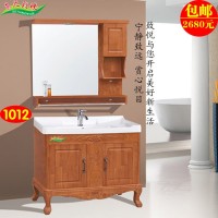 葛天致悦直销复古橡木浴室柜实木组合柜欢迎前来选购