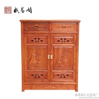 盛昌阁实木收纳柜玄关大容量鞋柜中式花梨木两门鞋柜隔断红木家具