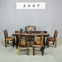 帅府老船木家具直销乌金石茶桌椅组合实木茶几三角形功夫茶台