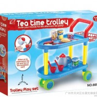 儿童过家家玩具 仿真茶点小推车双层早餐车 早餐推车餐具套装 669